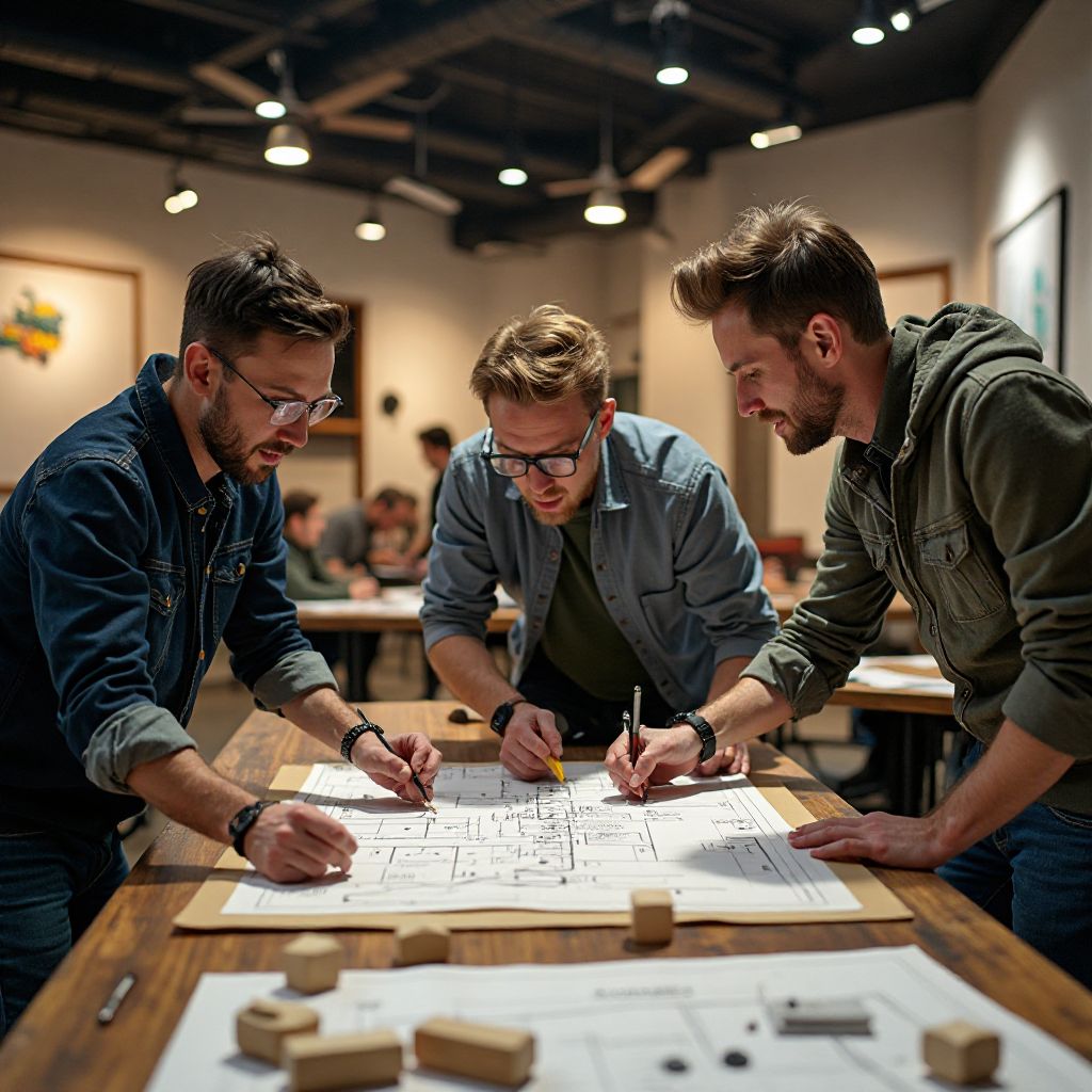 Evasion Mystere founders planning first escape room design in workshop